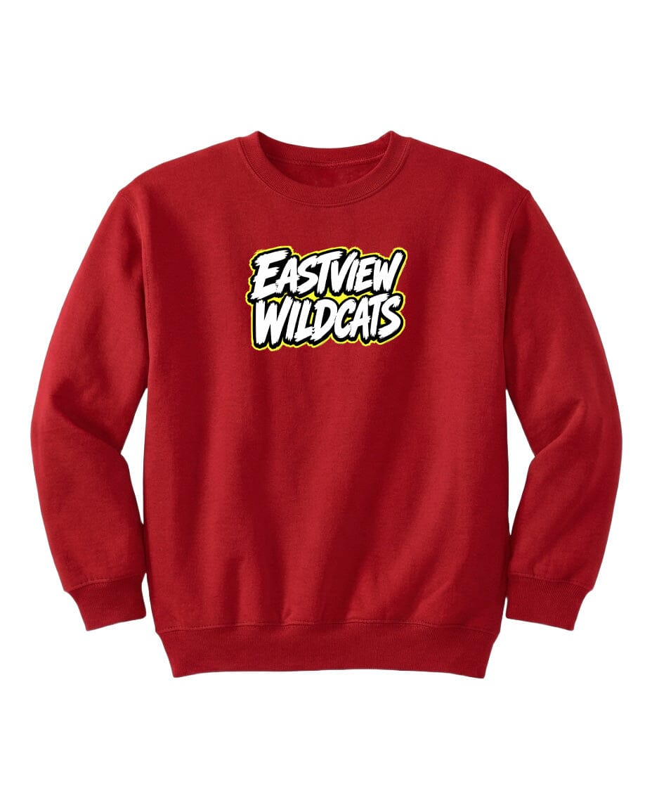A red sweatshirt with the text "EASTVIEW WILDCATS" printed on it.