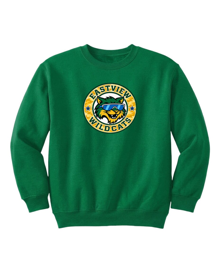 A green sweatshirt with a logo on the front.