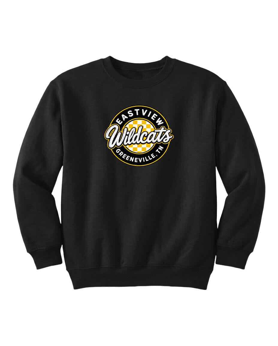 A black sweatshirt with a logo on it.