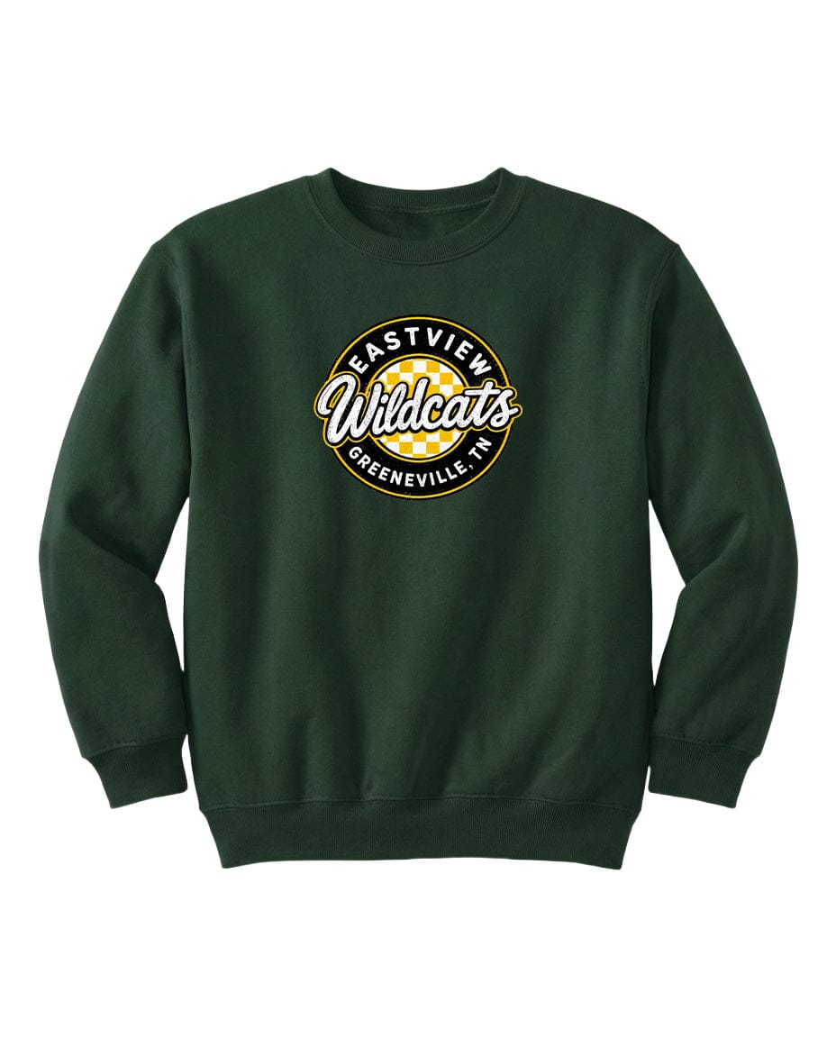 A dark green sweatshirt with a logo on the front.