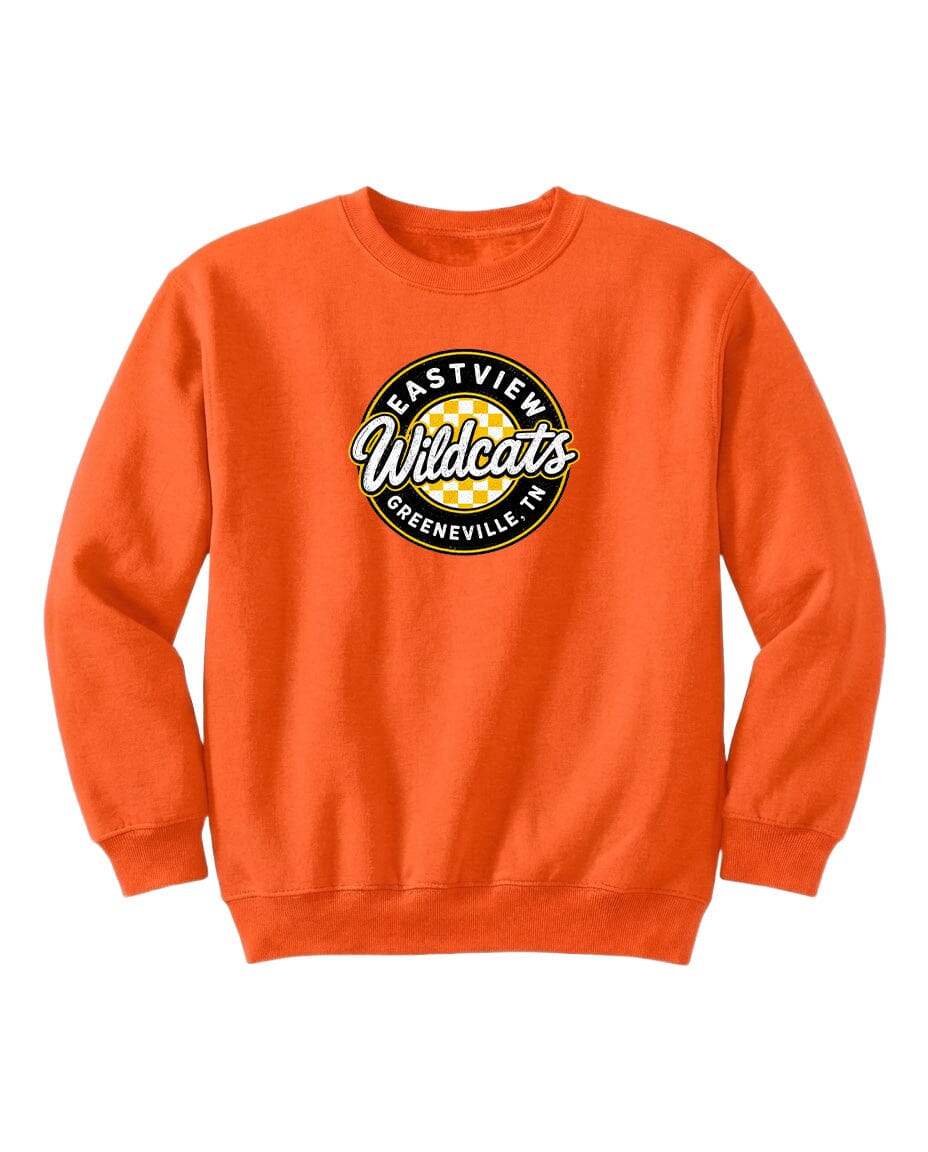 An orange sweatshirt with a logo on it.