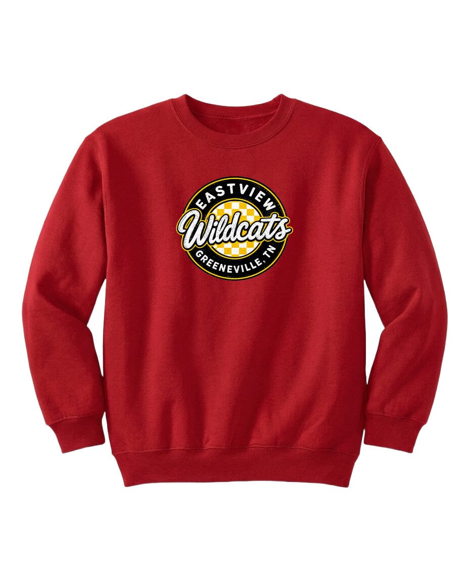 A red sweatshirt with a logo on it.