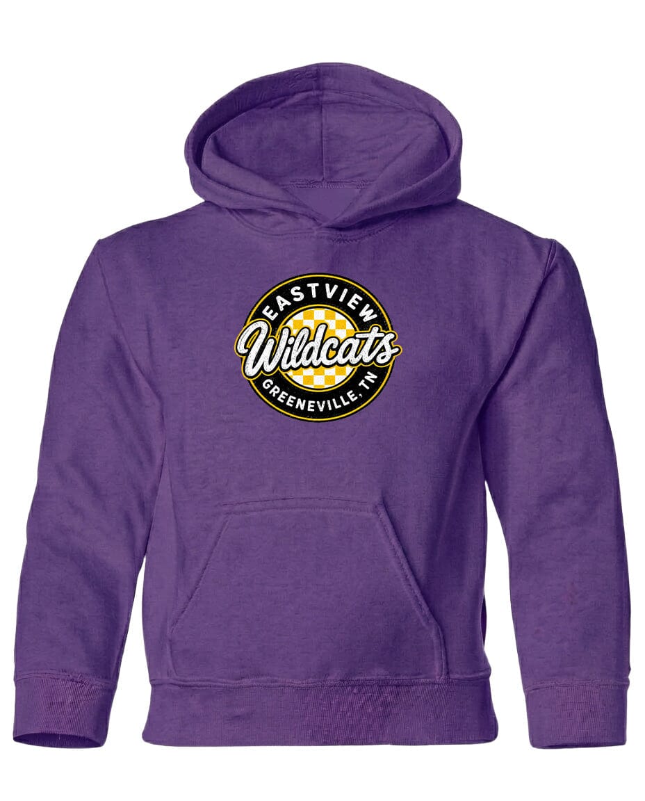 A purple hoodie with a logo on the front.
