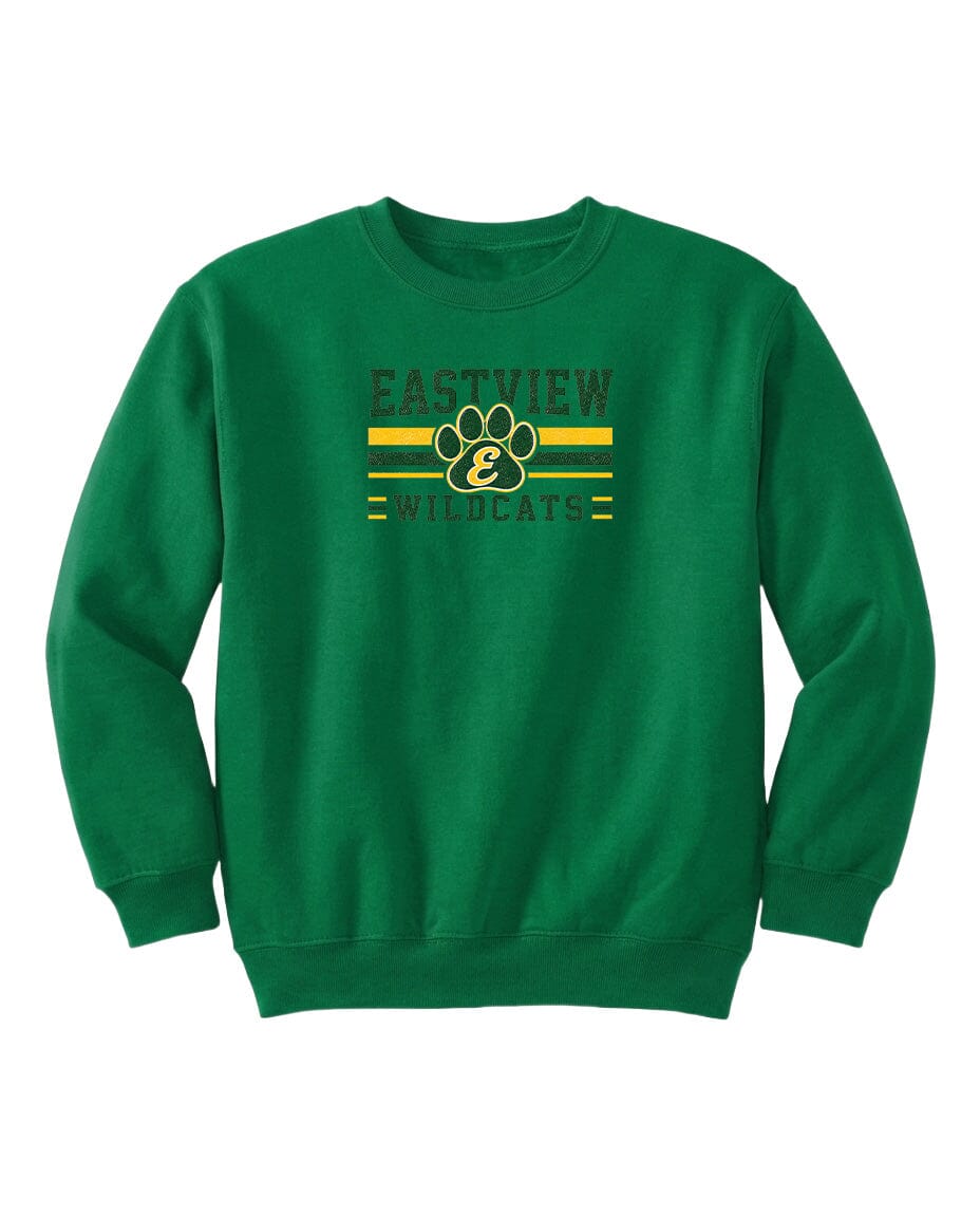 A green sweatshirt with the text "EASTVIEW WILDCATS" printed on it.