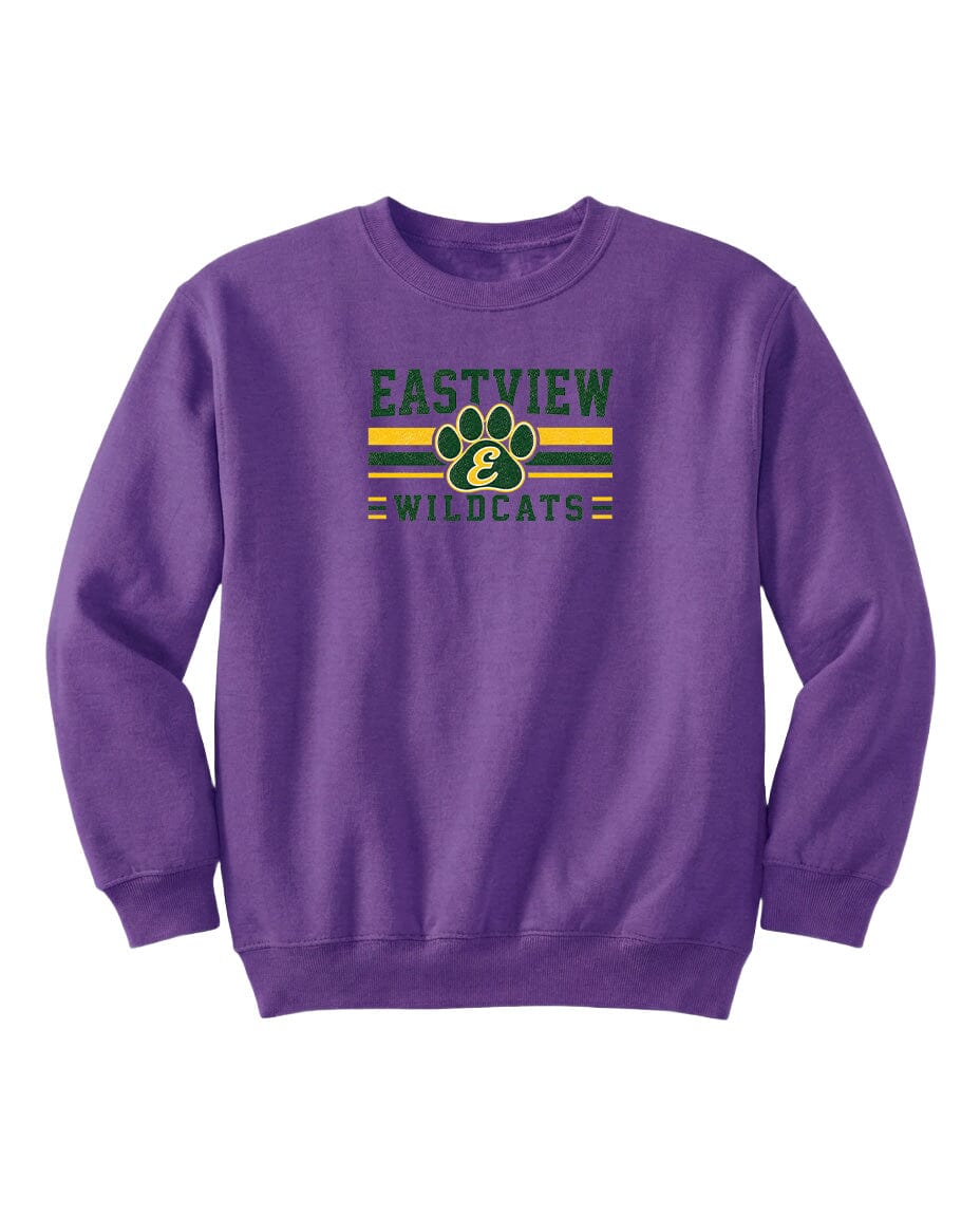 A purple sweatshirt with the text "EASTVIEW WILDCATS" printed on it.