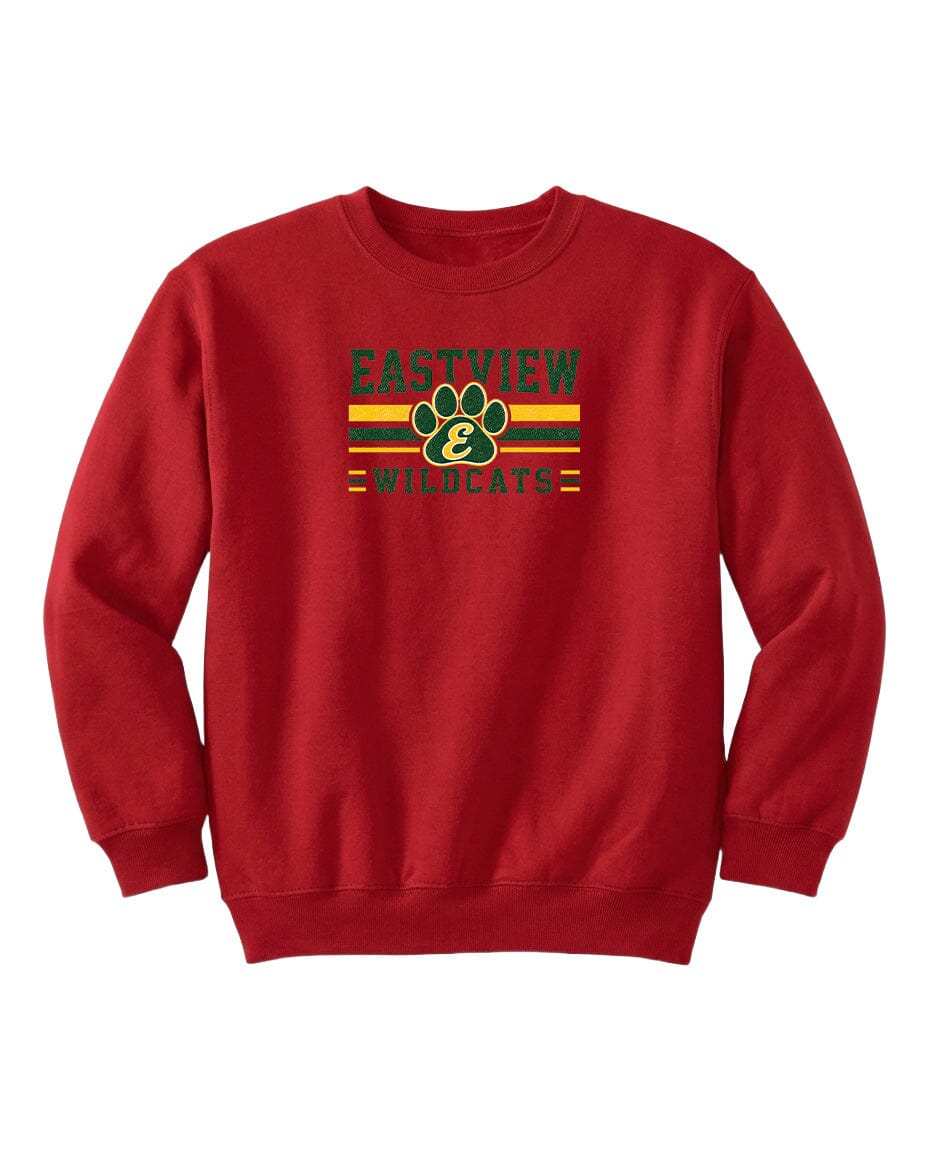A red sweatshirt with the text "EASTVIEW WILDCATS" printed on it.