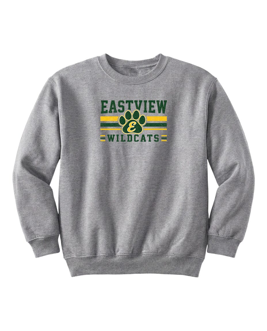 A gray sweatshirt with a logo and text on it.