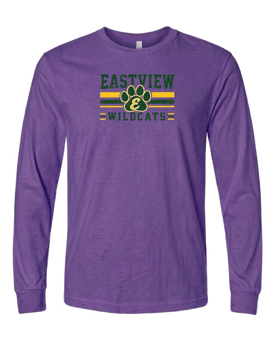 A purple long-sleeved t-shirt with the text "EASTVIEW WILDCATS" printed on it.