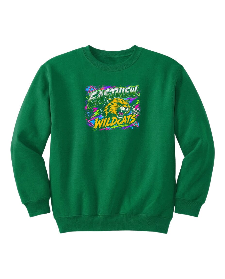 A green sweatshirt with a graphic design featuring a fierce-looking wildcat.