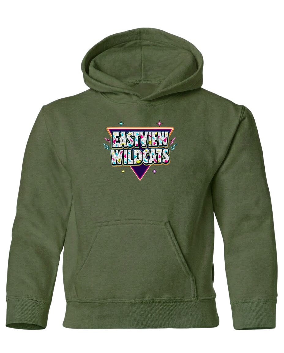 A green hoodie with a graphic design on the front.