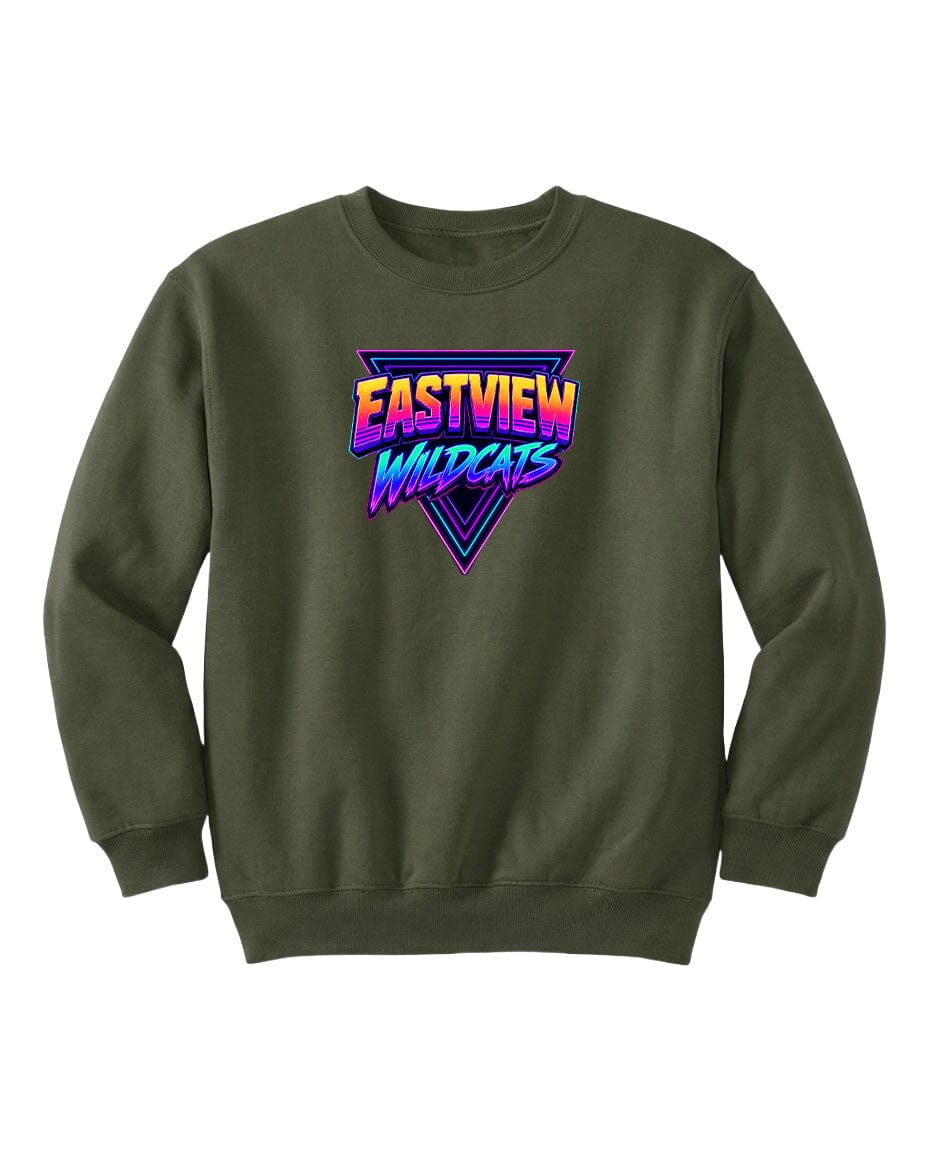 A dark green sweatshirt with a graphic design on the front.