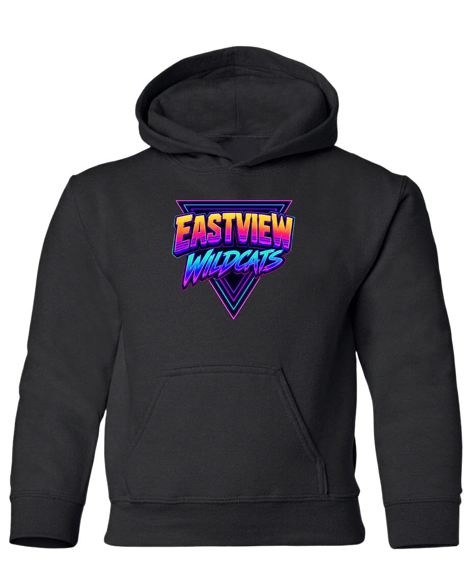 A black hoodie with a graphic design on the front.