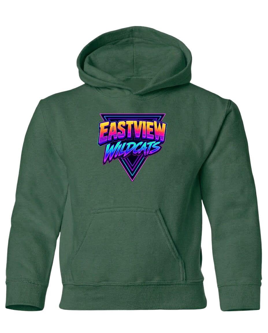 A green hoodie with a graphic design on the front.