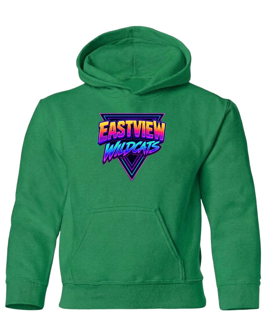 A green hoodie with a graphic design on the front.