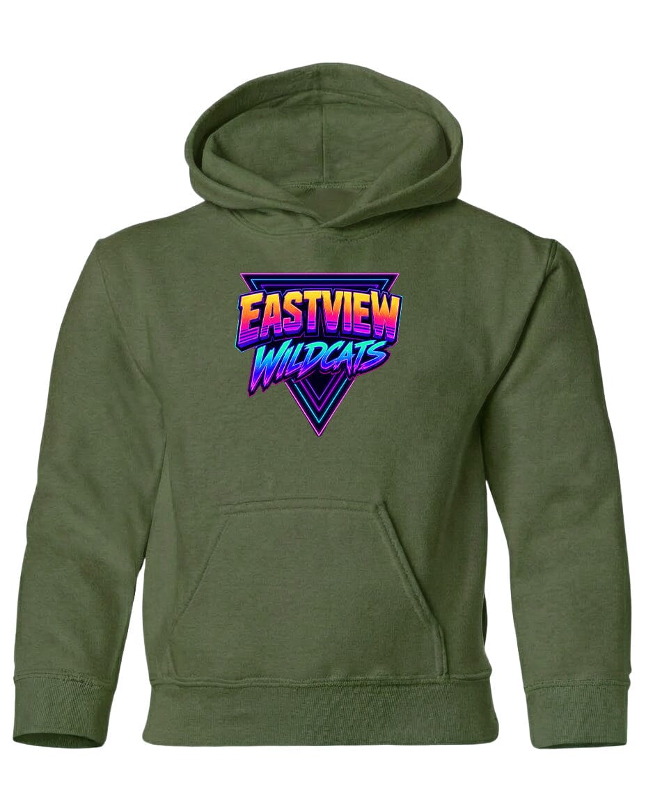 A green hoodie with a graphic design on the front.