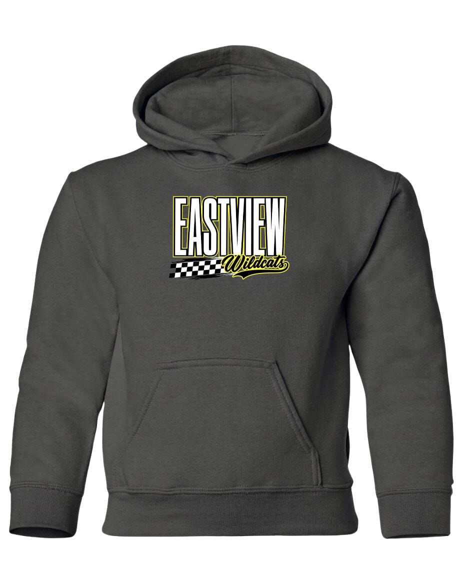A gray hoodie with a logo on the front.