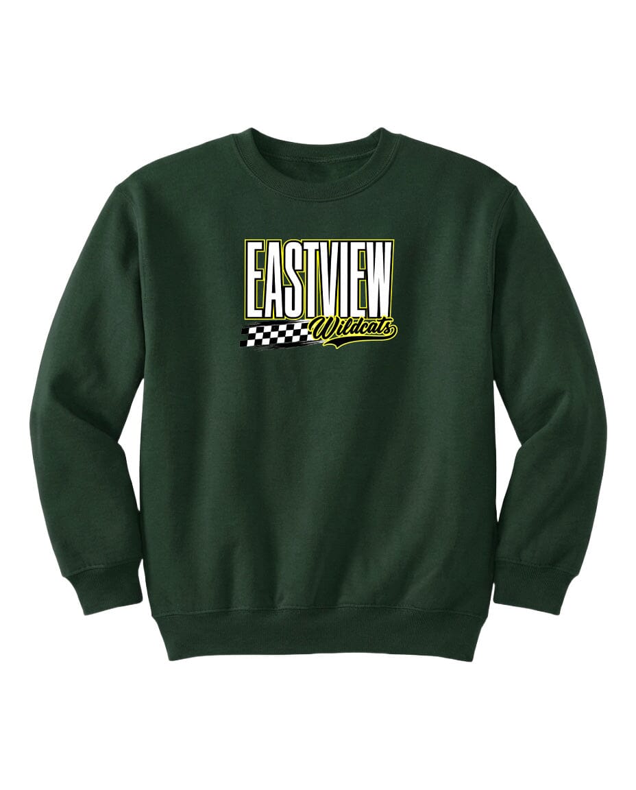 A dark green sweatshirt with a logo on the front.
