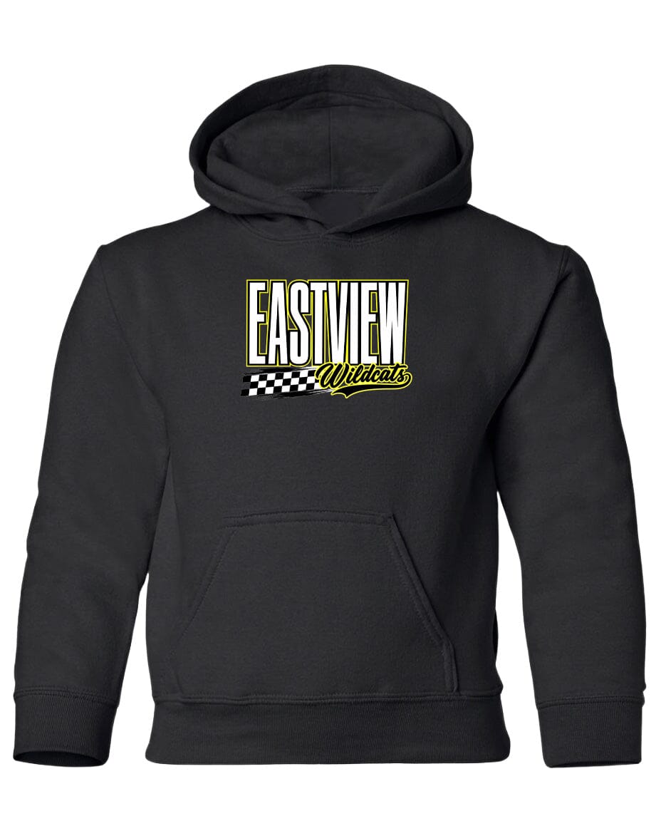 A black hoodie with a graphic design on the front.