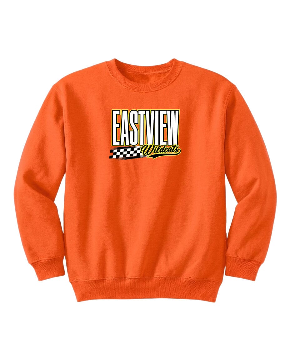 An orange sweatshirt with the text "EASTVIEW Wildcats" printed on it.
