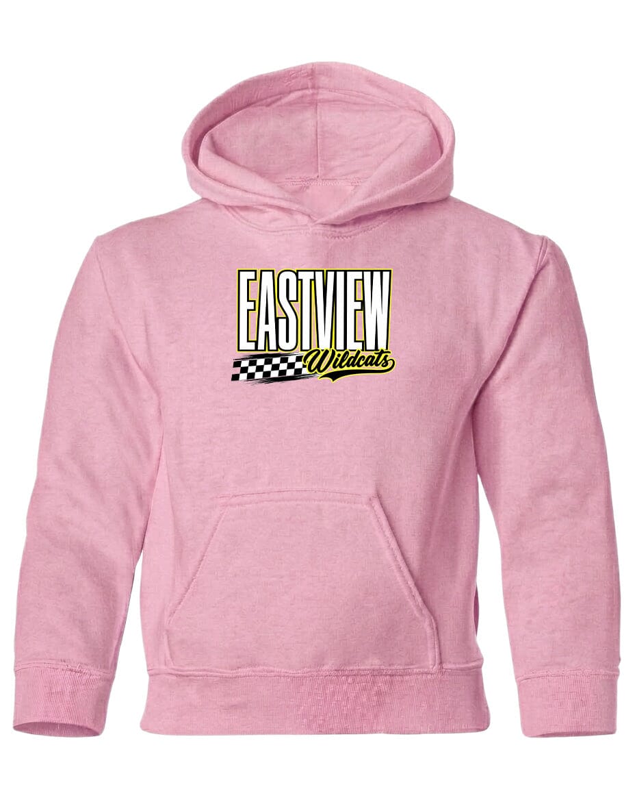 A pink hoodie with a logo on the front.