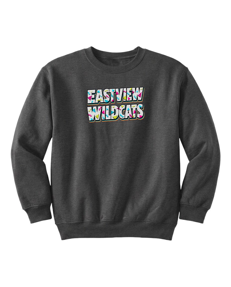 A gray sweatshirt with the text "EASTVIEW WILDCATS" printed on it.