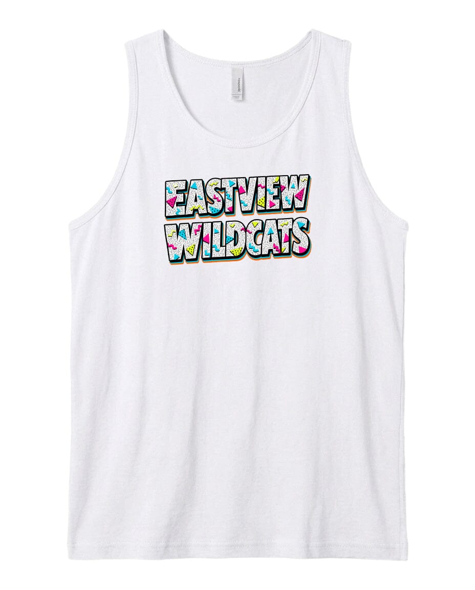 A white tank top with the text "EASTVIEW WILDGATS" printed on it.