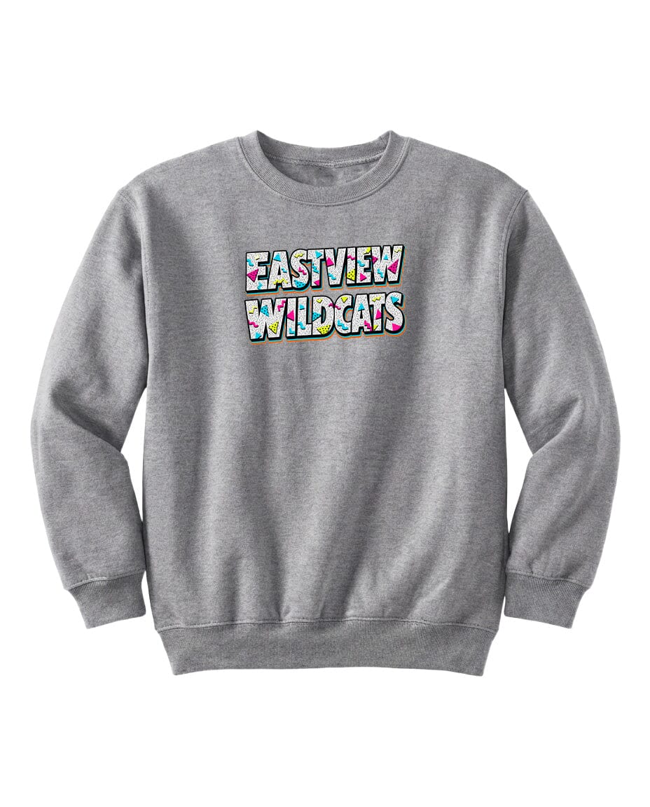 A gray sweatshirt with the text "EASTVIEW WILDCATS" printed on it.