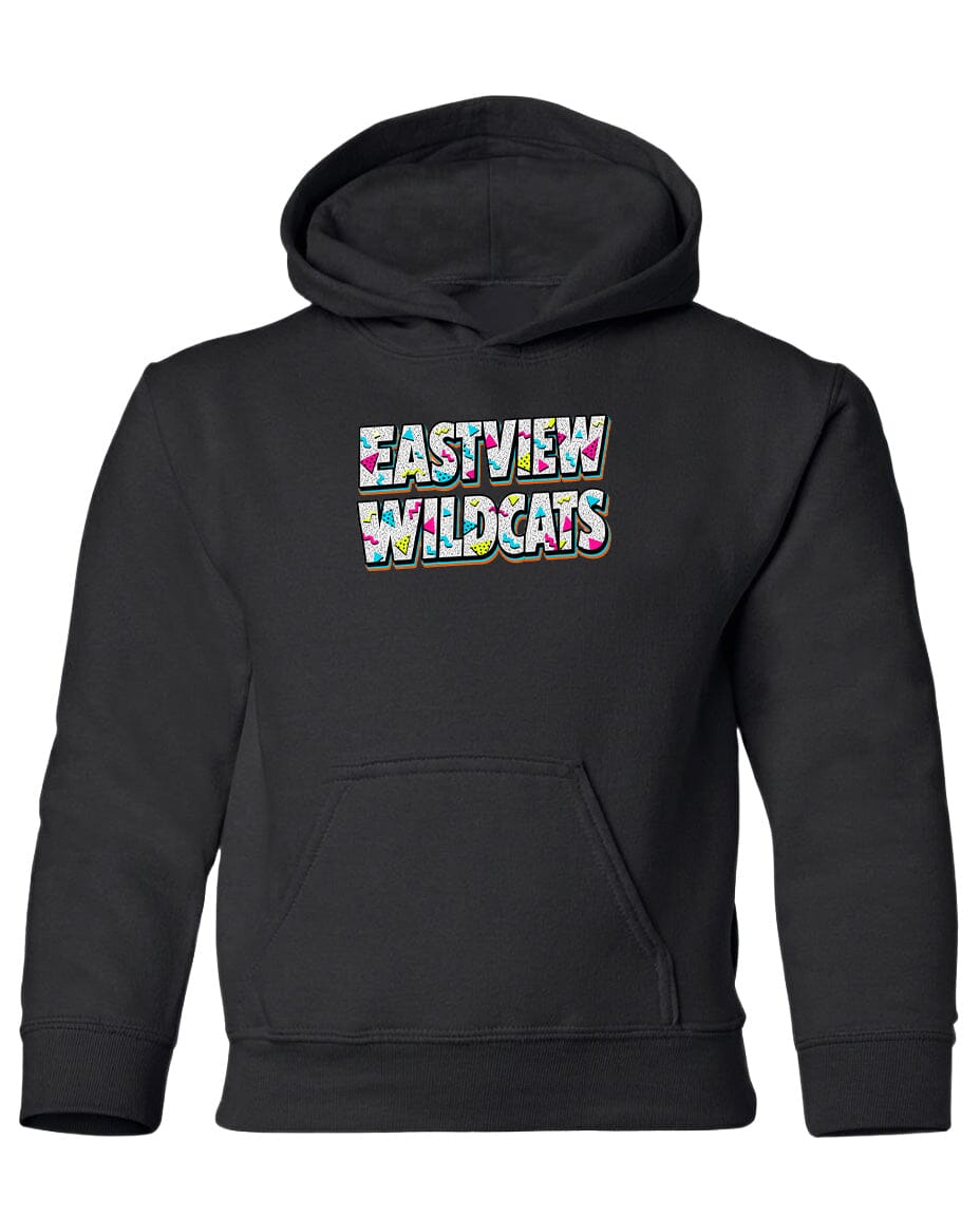A black hoodie with the text "EASTVIEW WILDCATS" printed on it.