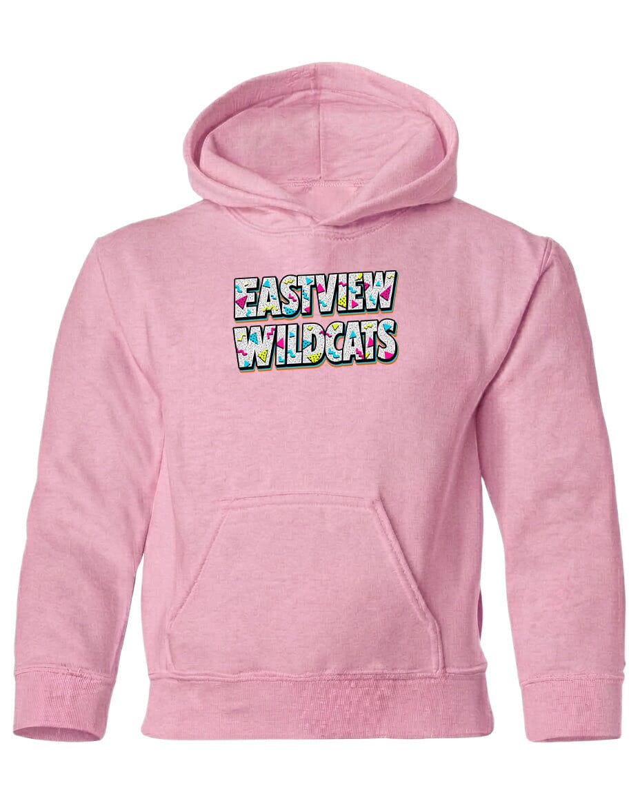 A pink hoodie with the text "EASTVIEW WILDCATS" printed on it.