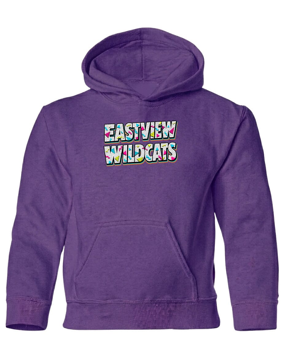 A purple hoodie with the text "EASTVIEW WILDCATS" printed on it.