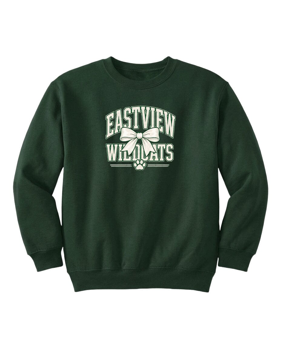 A dark green sweatshirt with a white graphic design on the front.