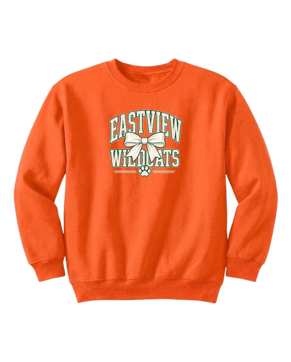 An orange sweatshirt with the text "EASTVIEW WILDCATS" printed on it.