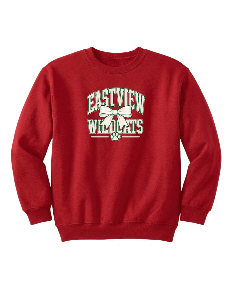 A red sweatshirt with the text "EASTVIEW WILDLIFE" printed on it.