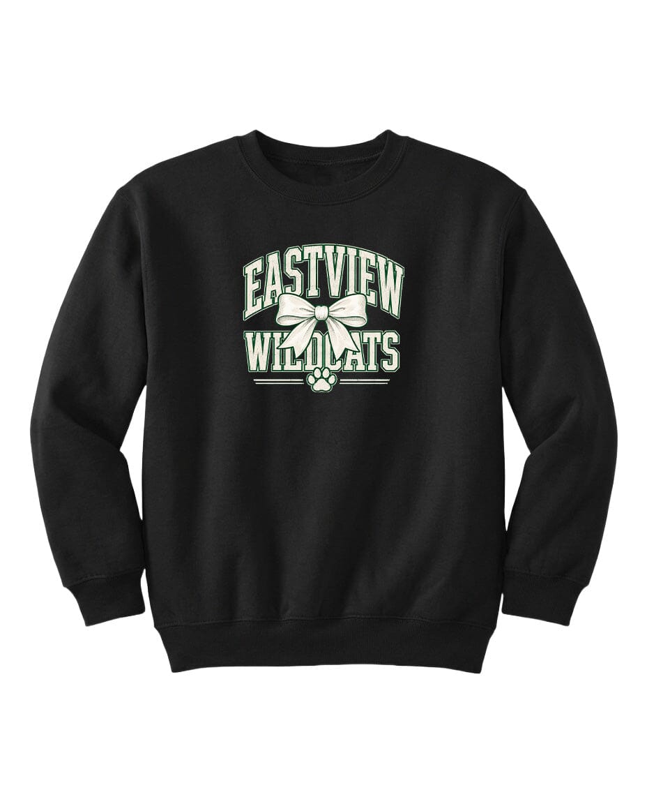 A black sweatshirt with a white graphic design on the front.