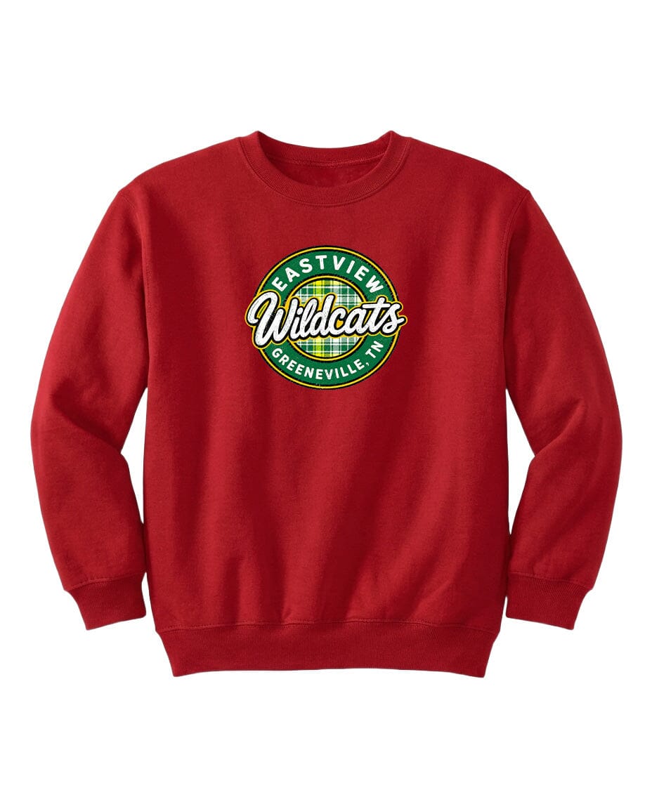 A red sweatshirt with a logo on it.