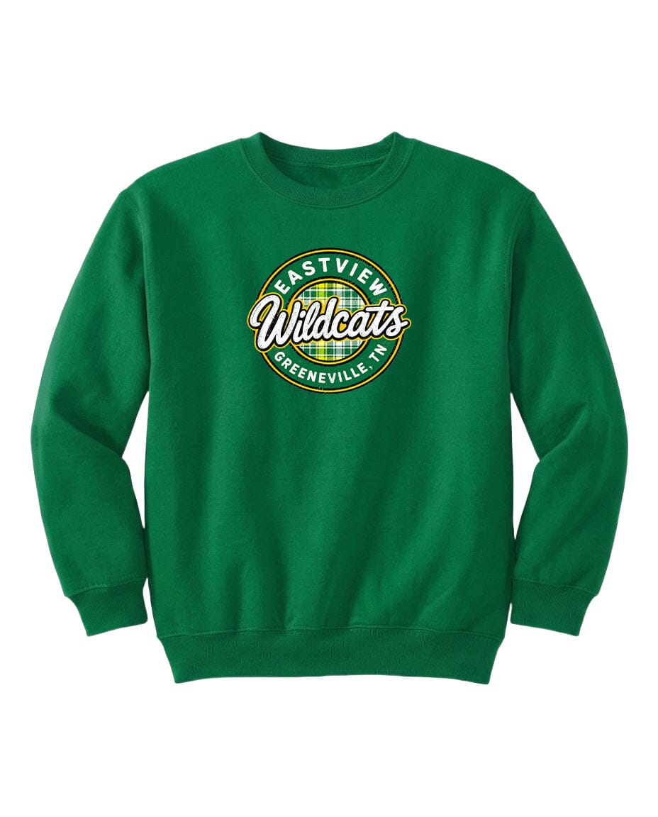 A bright green sweatshirt with a circular logo on the front.
