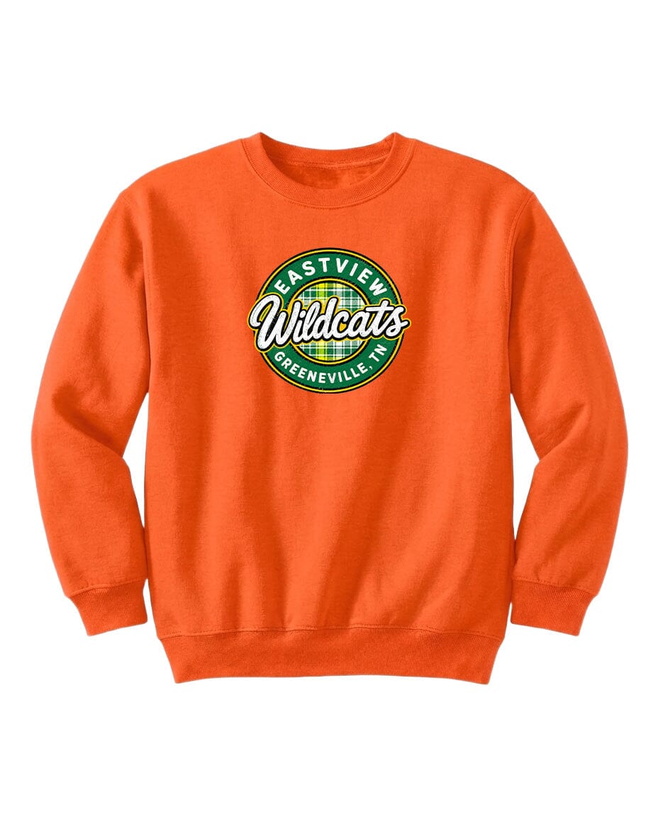 An orange sweatshirt with a logo on it.