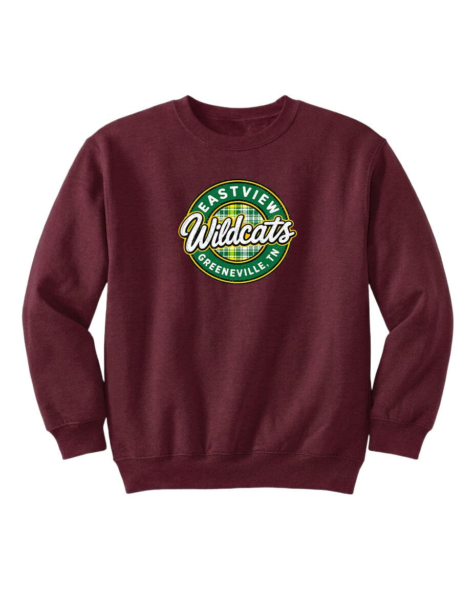 A burgundy sweatshirt with a circular logo on the front that says "BEASTVIEW WILDCATS GREENEVILLE, TENN."