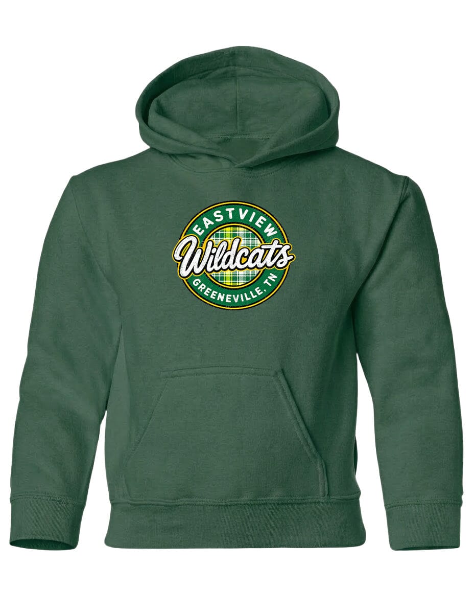 A green hoodie with a logo on the front.
