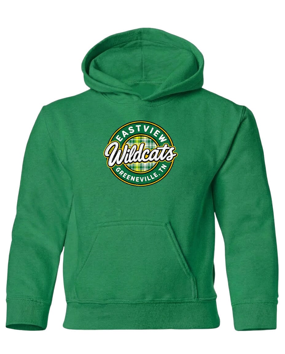 A bright green hoodie with a logo on the front.