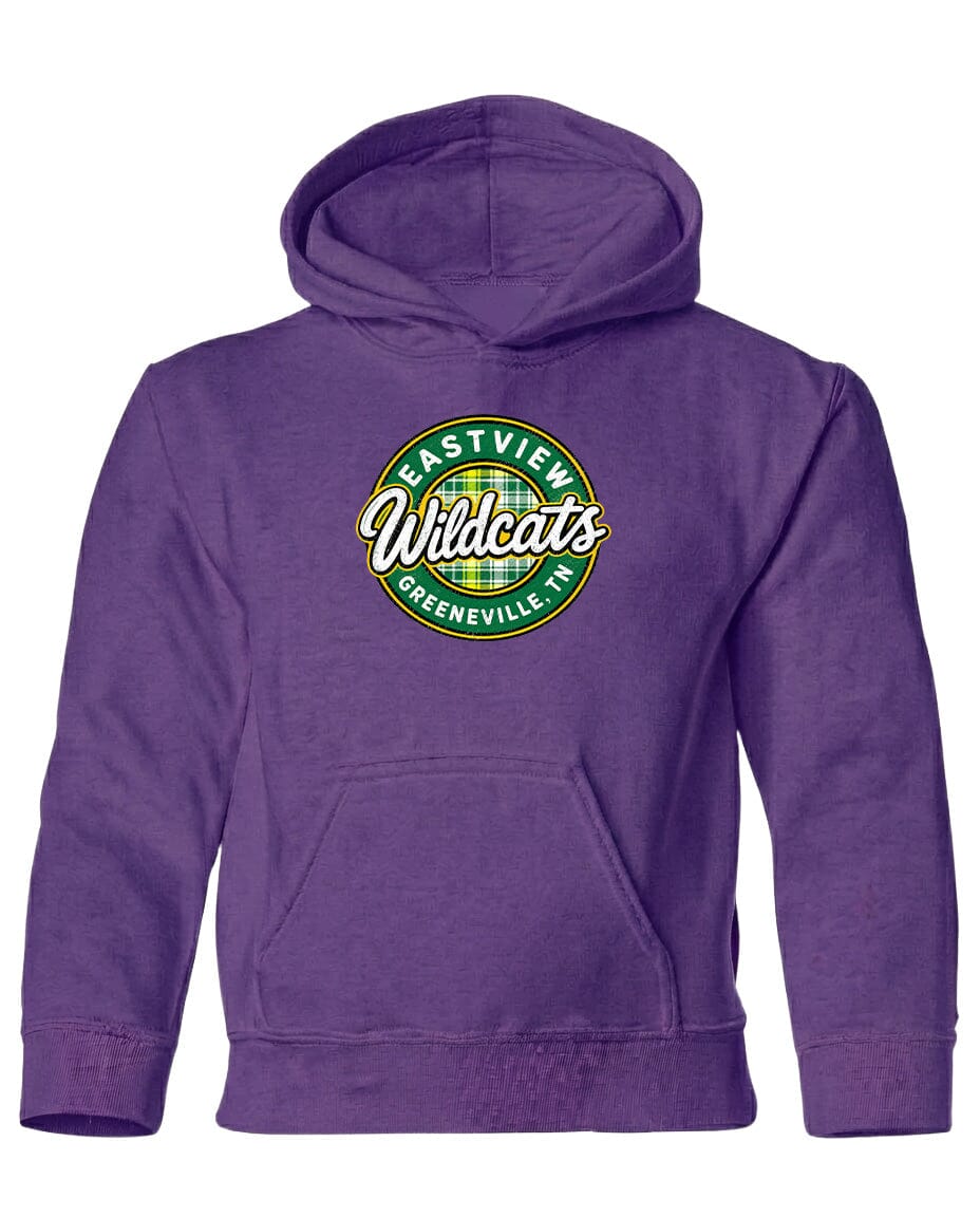 A purple hoodie with a logo on the front.