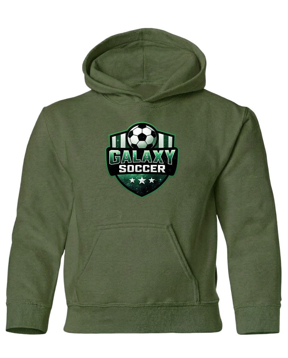Youth Glittery Galaxy Crest Soccer Chest Logo T Shirt | Hoodie | Long Sleeve | Sweatshirt | Crew Neck | Tank Top Fiesta Doodle Heavyweight Hoodie YXS Military Green waterproof vinyl sticker. dishwasher safe outdoor sticker.