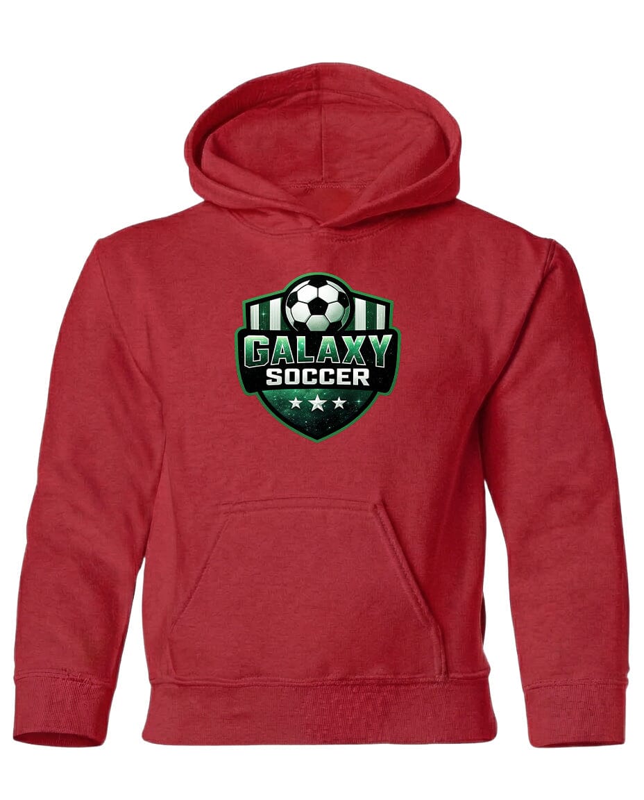 Youth Glittery Galaxy Crest Soccer Chest Logo T Shirt | Hoodie | Long Sleeve | Sweatshirt | Crew Neck | Tank Top Fiesta Doodle Heavyweight Hoodie YXS Red waterproof vinyl sticker. dishwasher safe outdoor sticker.