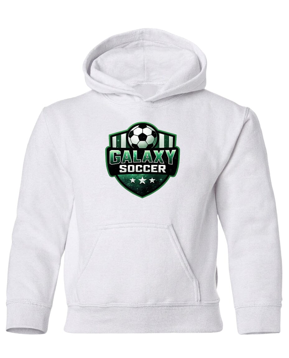 Youth Glittery Galaxy Crest Soccer Chest Logo T Shirt | Hoodie | Long Sleeve | Sweatshirt | Crew Neck | Tank Top Fiesta Doodle Heavyweight Hoodie YXS White waterproof vinyl sticker. dishwasher safe outdoor sticker.