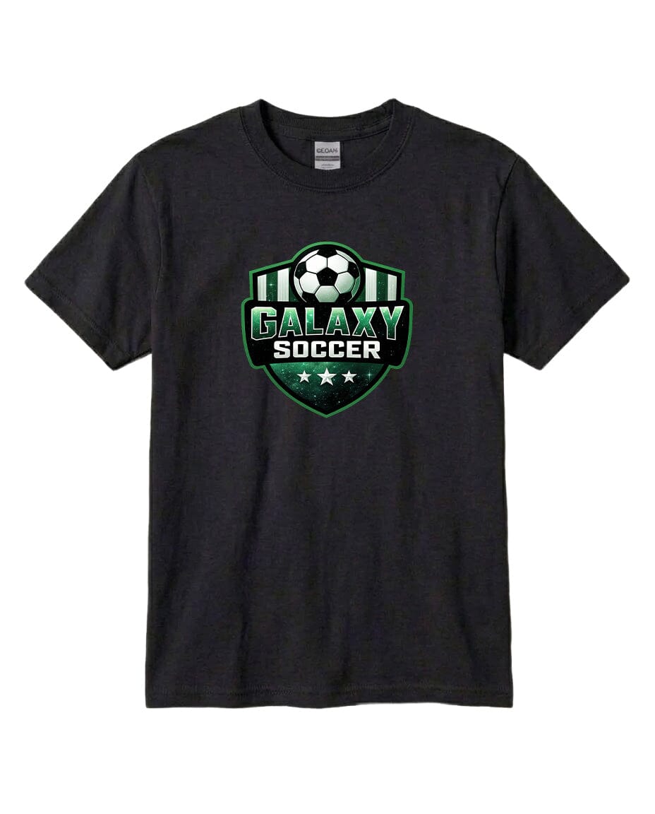Youth Glittery Galaxy Crest Soccer Chest Logo T Shirt | Hoodie | Long Sleeve | Sweatshirt | Crew Neck | Tank Top Fiesta Doodle T Shirt YXS Black waterproof vinyl sticker. dishwasher safe outdoor sticker.