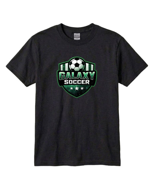 Youth Glittery Galaxy Crest Soccer Chest Logo T Shirt | Hoodie | Long Sleeve | Sweatshirt | Crew Neck | Tank Top Fiesta Doodle T Shirt YXS Black waterproof vinyl sticker. dishwasher safe outdoor sticker.