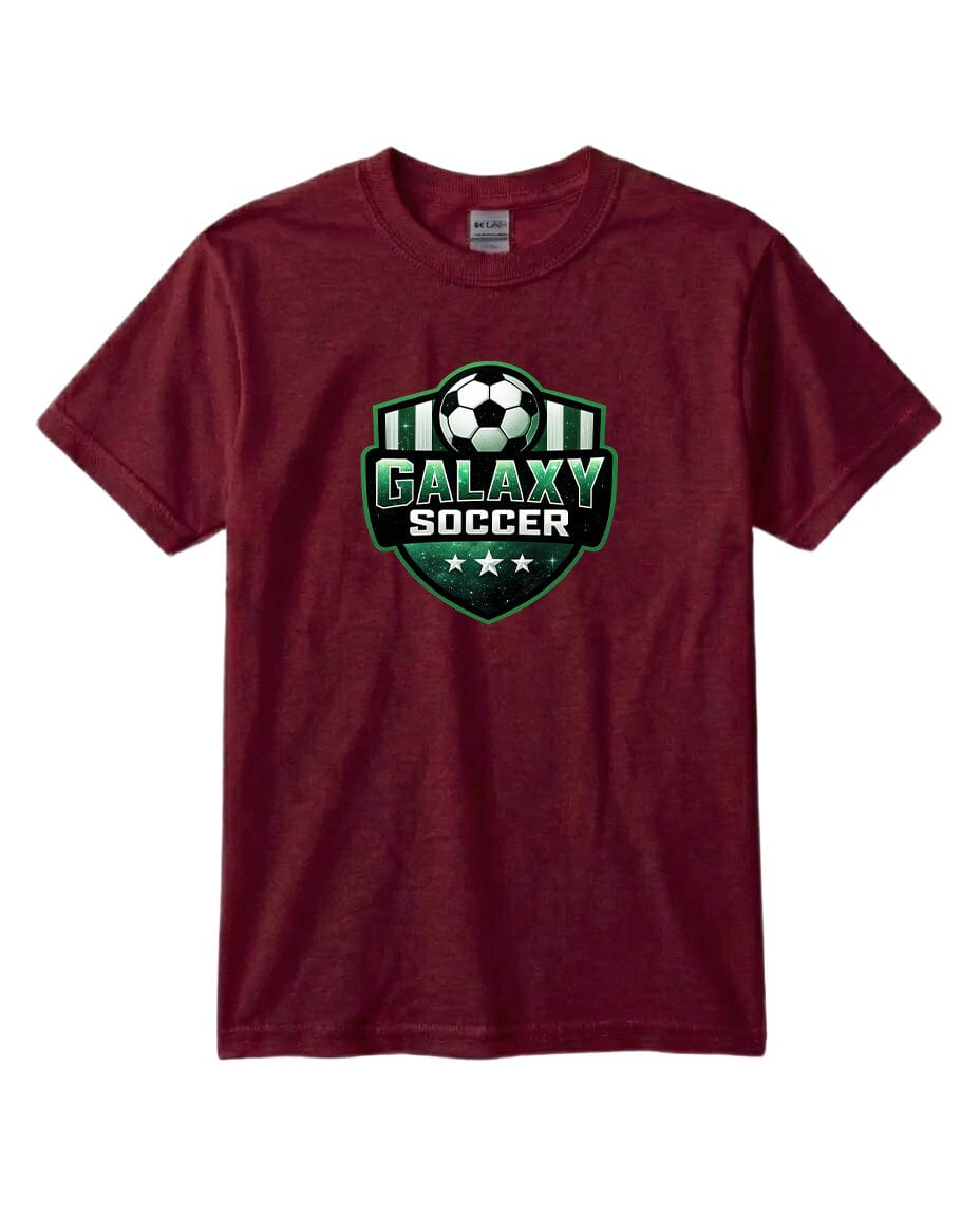 Youth Glittery Galaxy Crest Soccer Chest Logo T Shirt | Hoodie | Long Sleeve | Sweatshirt | Crew Neck | Tank Top Fiesta Doodle T Shirt YXS Maroon waterproof vinyl sticker. dishwasher safe outdoor sticker.