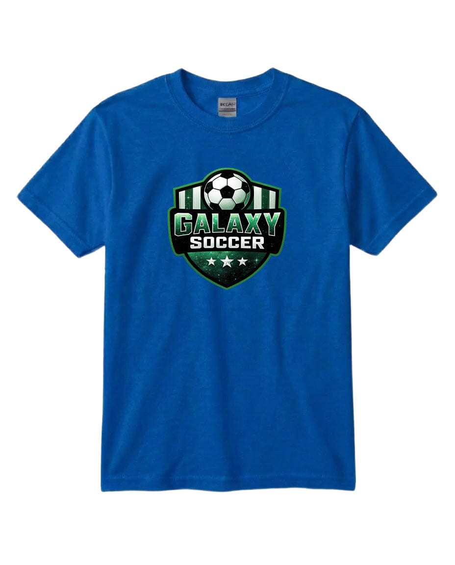 Youth Glittery Galaxy Crest Soccer Chest Logo T Shirt | Hoodie | Long Sleeve | Sweatshirt | Crew Neck | Tank Top Fiesta Doodle T Shirt YXS Royal Blue waterproof vinyl sticker. dishwasher safe outdoor sticker.