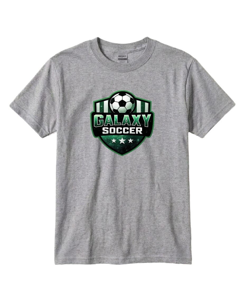 Youth Glittery Galaxy Crest Soccer Chest Logo T Shirt | Hoodie | Long Sleeve | Sweatshirt | Crew Neck | Tank Top Fiesta Doodle T Shirt YXS Sport Gray waterproof vinyl sticker. dishwasher safe outdoor sticker.