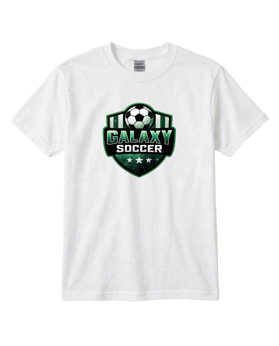 Youth Glittery Galaxy Crest Soccer Chest Logo T Shirt | Hoodie | Long Sleeve | Sweatshirt | Crew Neck | Tank Top Fiesta Doodle T Shirt YXS White waterproof vinyl sticker. dishwasher safe outdoor sticker.